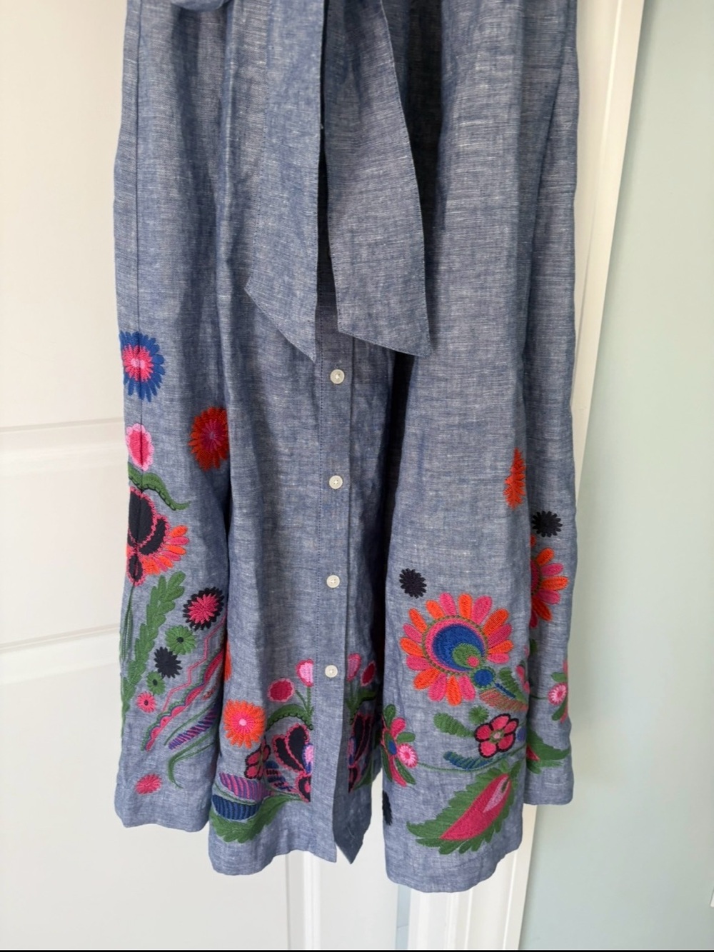 Boden dress NWT US12 Blue Embroidered Button-Front Clara dress linen blend - Picture 6 of 13